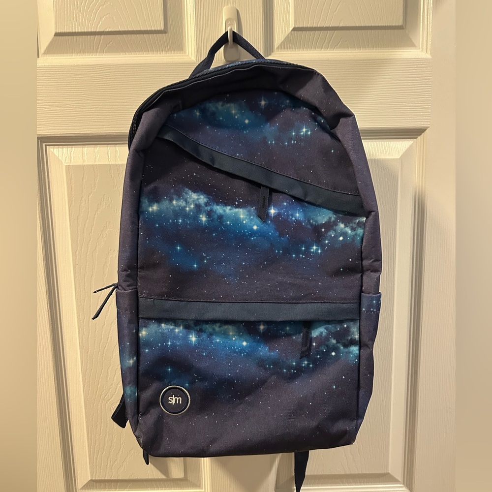 Simple Modern Galaxy Print Backpack Navy Blue Stars Space Pattern Laptop School